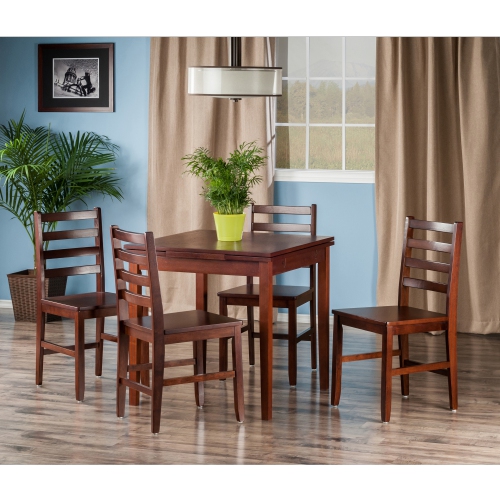 Pulman 5-Pc Extendable Table with Ladder-back Chairs, Walnut