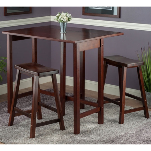 Lynnwood 3-Pc Drop Leaf Table with Saddle Seat Counter Stools, Walnut
