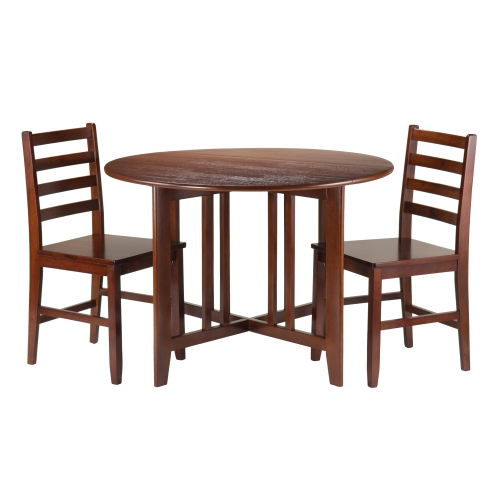 SLICKBLUE  Alamo 3-PC Drop Leaf Table With Ladder-Back Chairs, Walnut