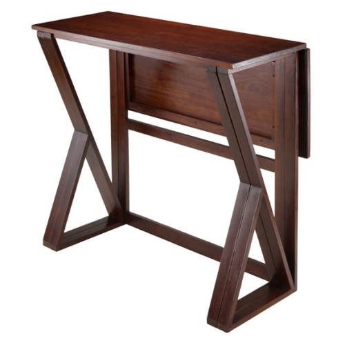 Harrington 3-Pc Drop Leaf High Table with Cushion Saddle Seat Bar Stools, Walnut and Black