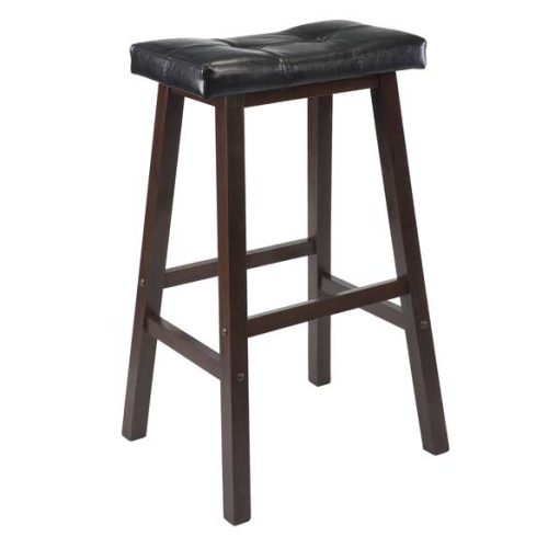 Harrington 3-Pc Drop Leaf High Table with Cushion Saddle Seat Bar Stools, Walnut and Black