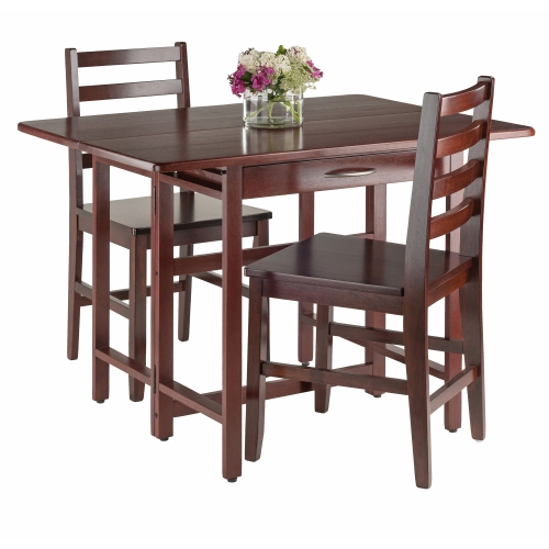 Taylor 3-Pc Drop Leaf Table with Ladder-back Chairs, Walnut
