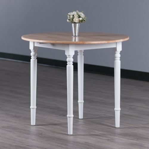 Sorella Round Drop Leaf Table, Natural and White