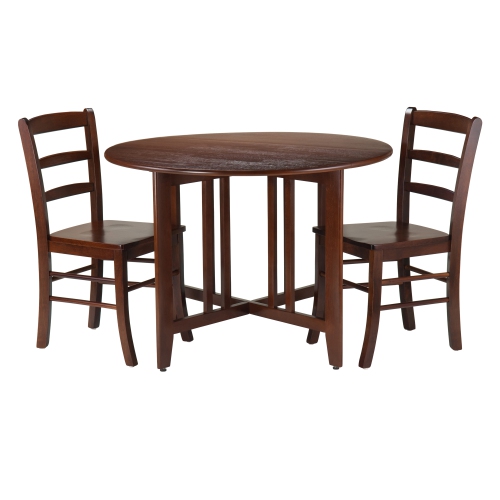 SLICKBLUE  Alamo 3-PC Drop Leaf Table With Ladder-Back Chairs, Walnut