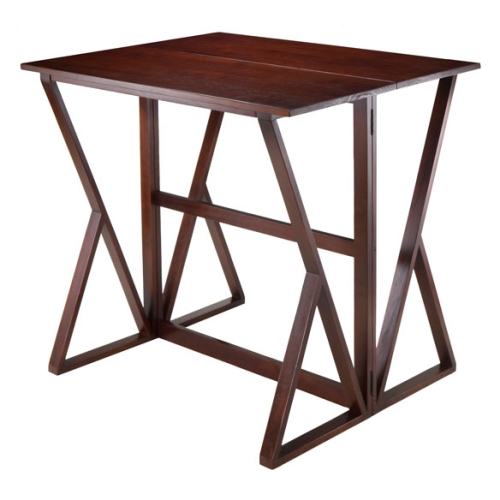 Harrington 3-Pc Drop Leaf Table with Cushion Saddle Seat Counter Stools, Walnut and Black