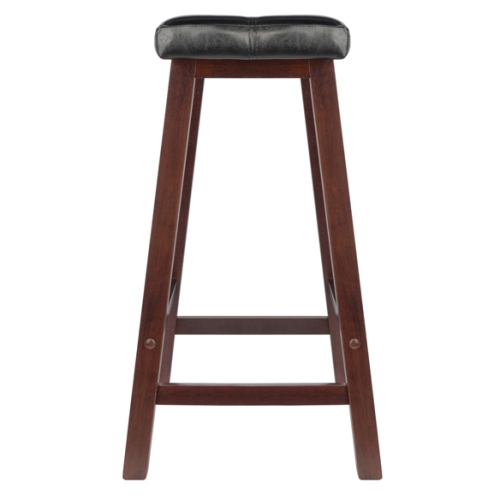 Harrington 3-Pc Drop Leaf Table with Cushion Saddle Seat Counter Stools, Walnut and Black