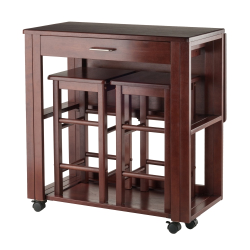 Image 1 de 10.. Ensemble compact de 3 pièces Fremont avec tabourets dissimulables, noyer
