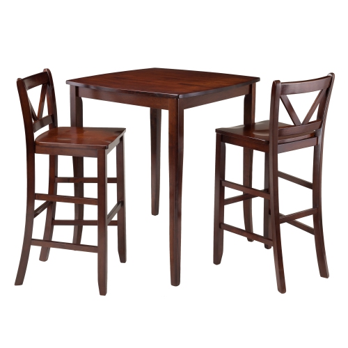 Image 1 of 9.. Inglewood 3-Pc High Table with V-Back Bar Stools, Walnut