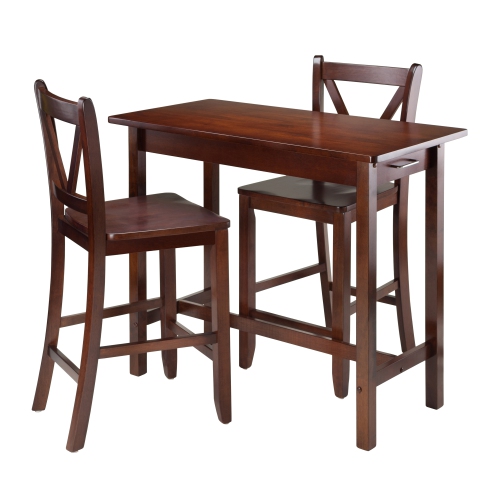 SLICKBLUE  Sally 3-PC Breakfast Table With V-Back Counter Stools, Walnut