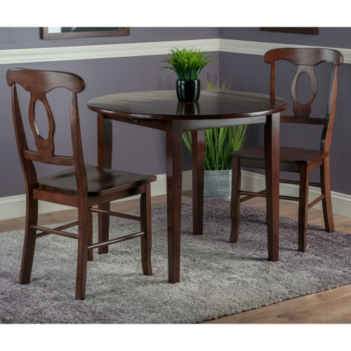 Clayton 3-Pc Drop Leaf Table with Key Hole-backChairs, Walnut
