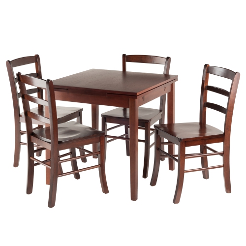 SLICKBLUE  Pulman 5-PC Extendable Table With Ladder-Back Chairs, Walnut