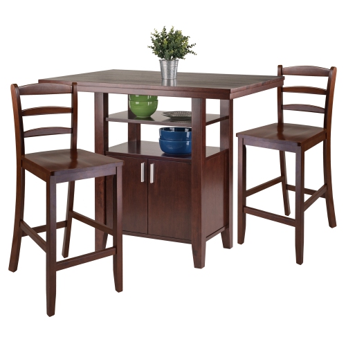 Albany 3-Pc High Table Ladder-back Counter Stools, Walnut