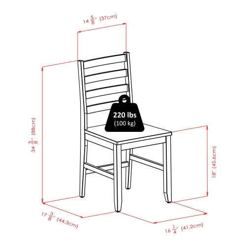 Pulman – Table de salle à manger 3 pièces avec chaises à dossier en barreaux d’échelle, noyer