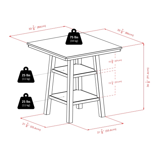 Orlando 3-Pc High Table with Ladder-back Counter Stools, Walnut
