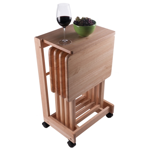 Brienda 5-Pc Snack Table Set, Flip Top, Natural