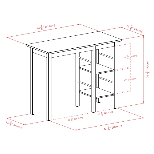 Egan Breakfast Kitchen Island avec tablettes, noyer