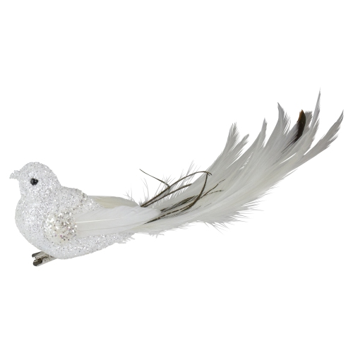 8" White Glittered Clip On Bird Christmas Ornament