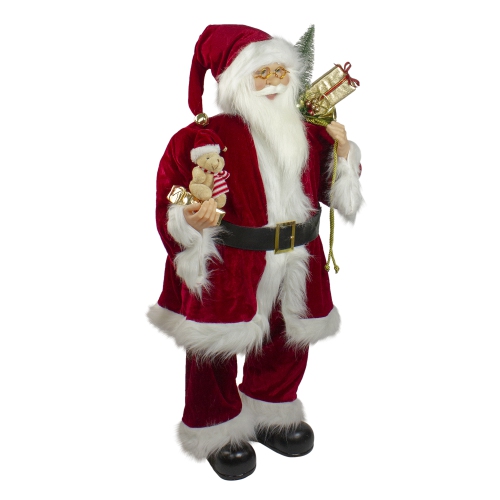 Santa Claus Christmas Figure with Teddy Bear and Gift Bag - 36"