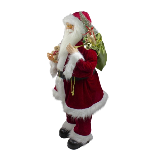 Santa Claus Christmas Figure with Teddy Bear and Gift Bag - 36"