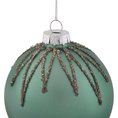 4" Matte Green Starburst Design Glass Ball Christmas Ornament