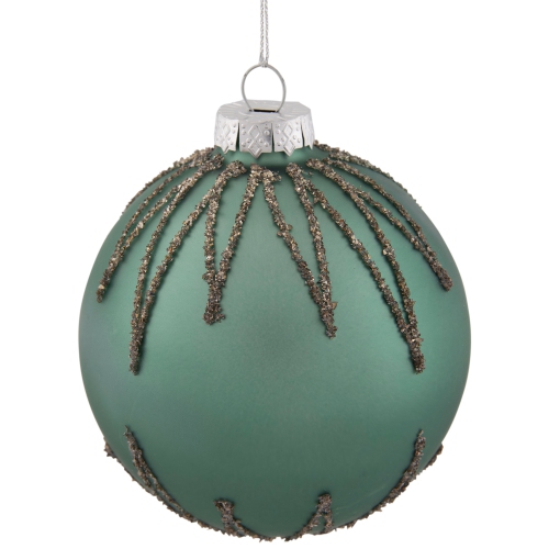 4" Matte Green Starburst Design Glass Ball Christmas Ornament
