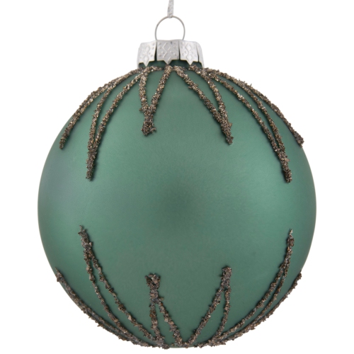 4" Matte Green Starburst Design Glass Ball Christmas Ornament