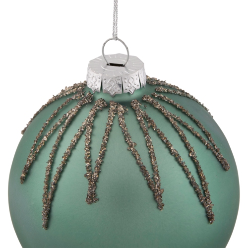4" Matte Green Starburst Design Glass Ball Christmas Ornament