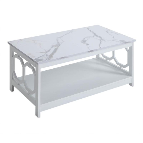 CONVENIENCE CONCEPTS Omega Coffee Table With Shelf With White Faux Marble And White Wood Finish