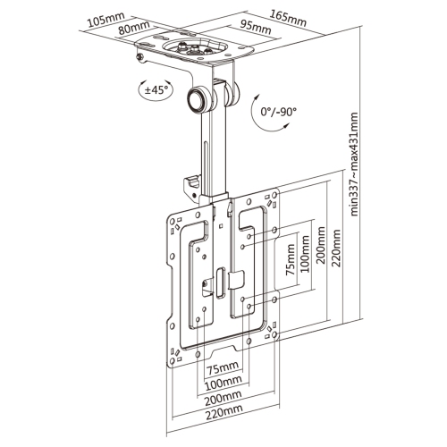 Boost CM-1943 Manual Flip Down Swivel TV Ceiling Mount for 19" - 43" Screens