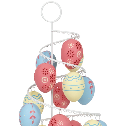 14.25" White and Pink Floral Cut Out Easter Egg Tree Tabletop Decor