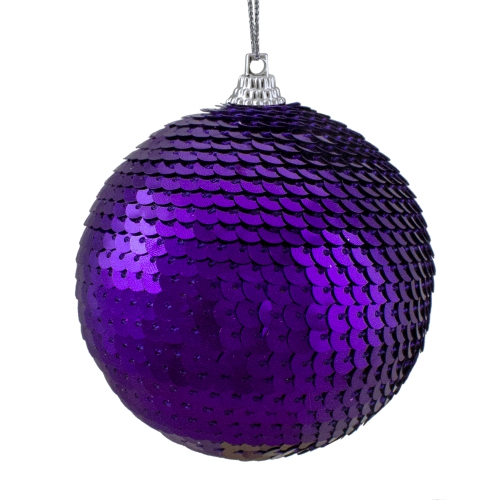 Purple Sequin Shatterproof Ball Christmas Ornament 3"