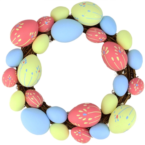 10" Pink, Yellow and Blue Floral Stem Easter Egg Spring Wreath