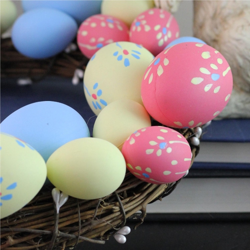10" Pink, Yellow and Blue Floral Stem Easter Egg Spring Wreath