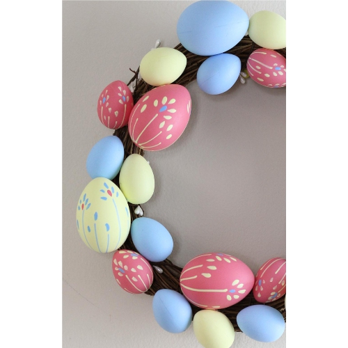 10" Pink, Yellow and Blue Floral Stem Easter Egg Spring Wreath