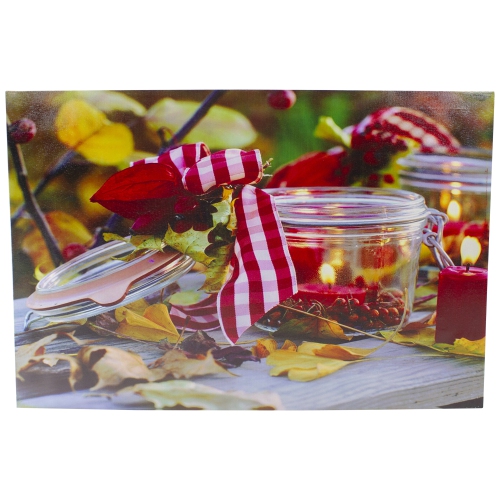 LED Lighted Fall Candle with Berries Canvas Wall Art 23.5" x 15.75"