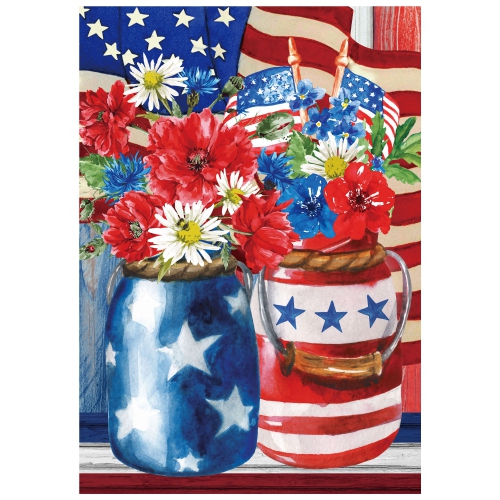 Patriotic Americana Floral Bouquet Outdoor Garden Flag 12.5" x 18"