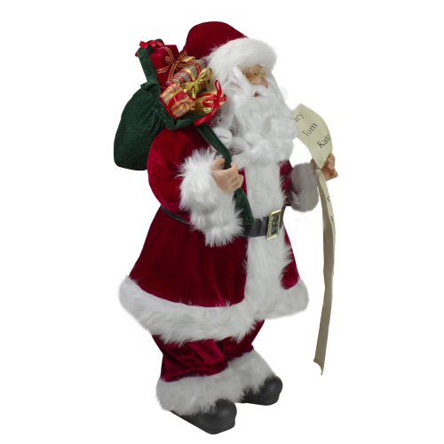 24" Santa Claus with Bag of Gifts and Naughty or Nice List Christmas Figure