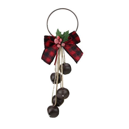 KURT ADLER  12" Rustic Bow With Round Bells Christmas Door Hanger
