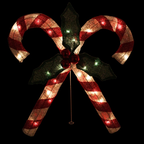 26" Red and White Double Candy Cane Lighted Outdoor Christmas Decor