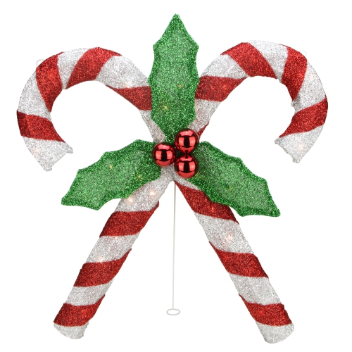 26" Red and White Double Candy Cane Lighted Outdoor Christmas Decor