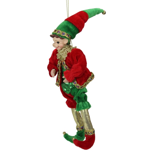 Bendable Elf in a Suit Hanging Christmas Ornament - 12" - Red and Green