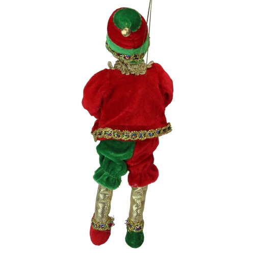 Bendable Elf in a Suit Hanging Christmas Ornament - 12" - Red and Green