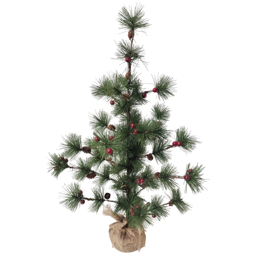 23.5" Winter Berry Pine Tree with Pine Cones in Jute Base Christmas Decoration