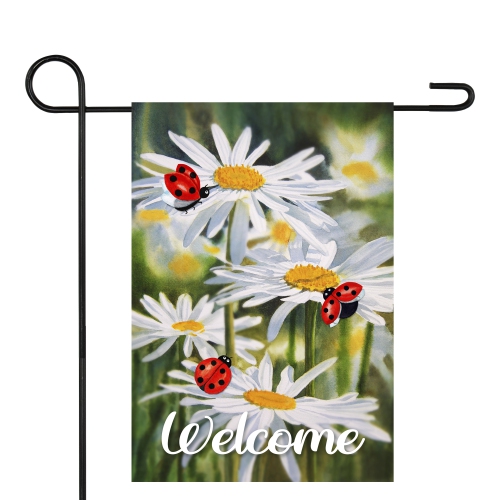 NORTHLIGHT  Welcome Ladybug And Daisey Outdoor Garden Flag 12.5" X 18"