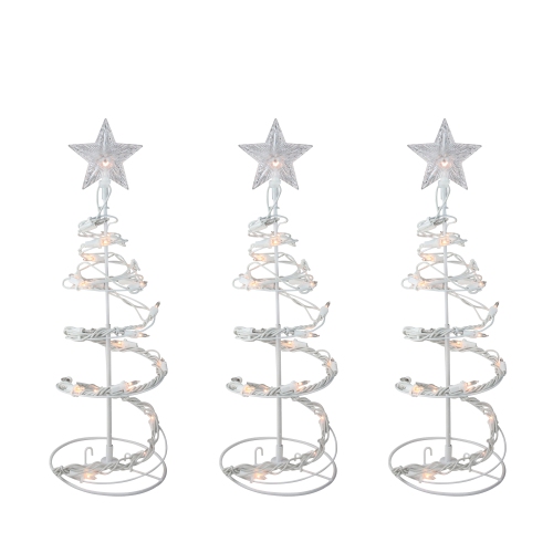 Set of 3 White Clear Lighted Spiral Cone Walkway Christmas Trees Outdoor Decor 18"