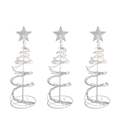 Set of 3 White Clear Lighted Spiral Cone Walkway Christmas Trees Outdoor Decor 18"