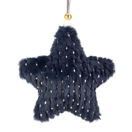 5" Blue and Glittery Gold Plush Star Christmas Ornament