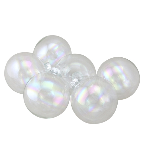 NORTHLIGHT  6Ct Clear And Iridescent Glass Ball Christmas Ornament Set 3.25" (80Mm) In Silver