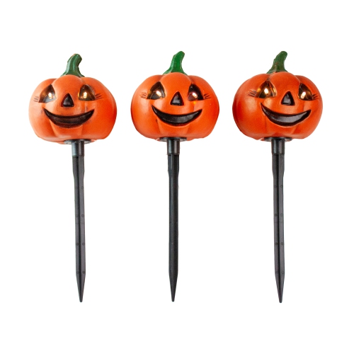 NORTHLIGHT  Set Of 3 Lighted Jack-O-Lantern Halloween Pathway Markers