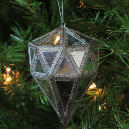 5.5" Gray and Clear Mirrored Geometric Drop Christmas Ornament